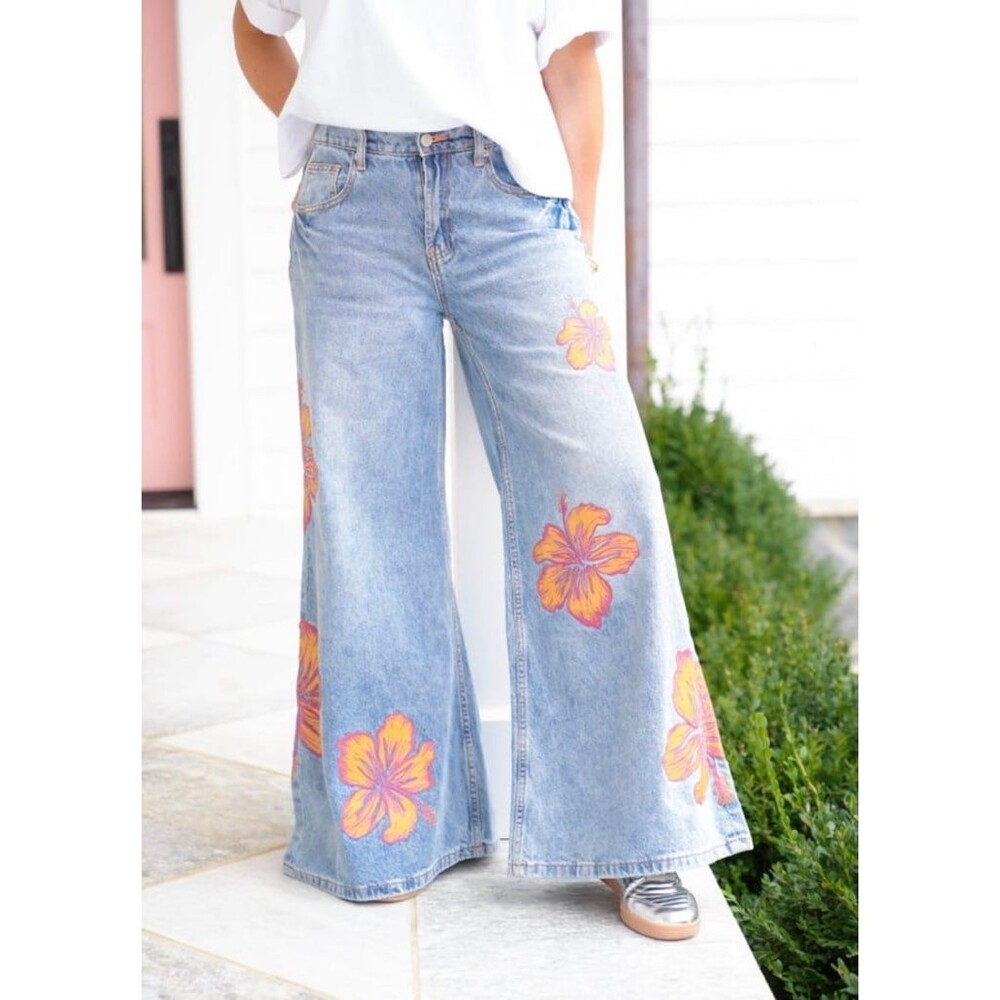 Oli & Hali jeans OH! Jeans OLI and HALI PANTS Hibiscus FLOWER womens medium NEW